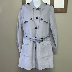 cabi  Tanner Linen Trench Coat Light Blue/Purple Silver Lake Medium #5296